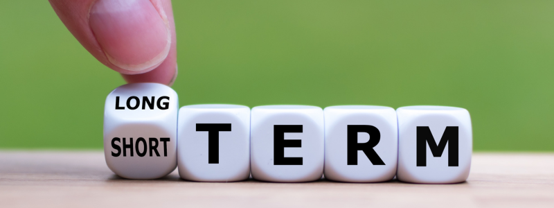 Dice with lettering lined up spelling 'TERM', with an extra dice displaying short and long.