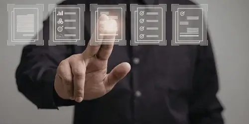 A person selecting different digital options.